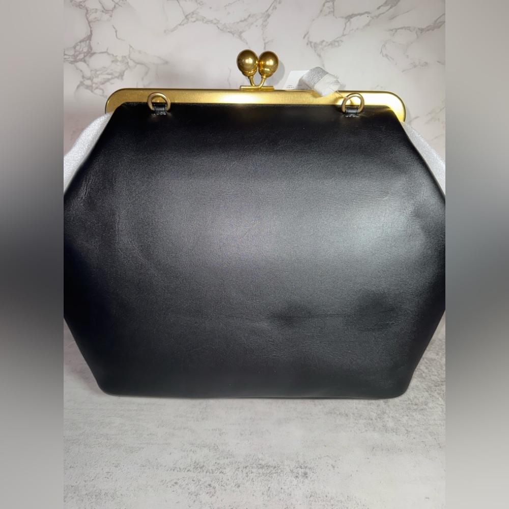 Coach Large Kisslock Frame Bag 2025 in Brass/Black Glovetanned Leather